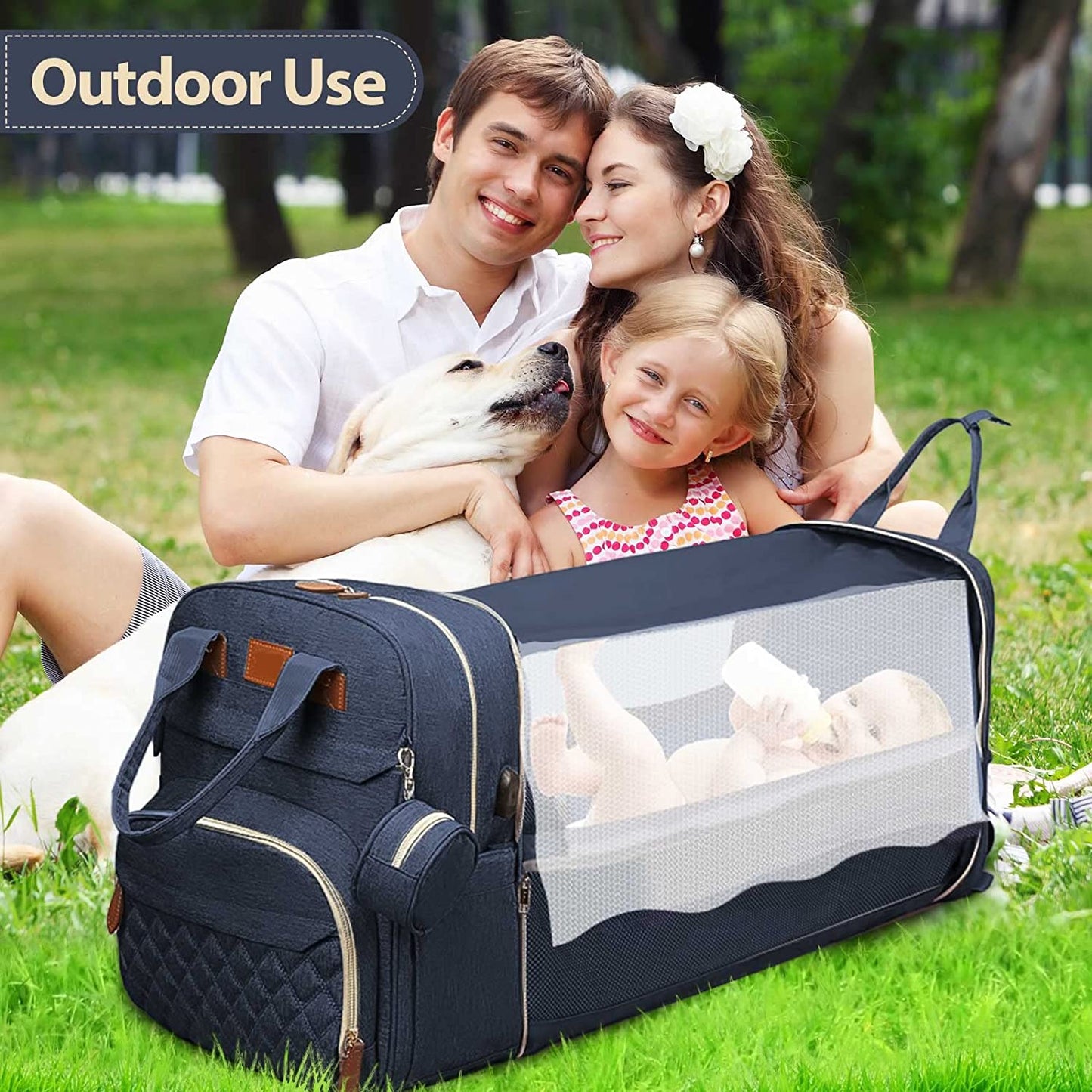 Diaper Changing Backpack with Foldable Baby Bed – Waterproof, Large Capacity