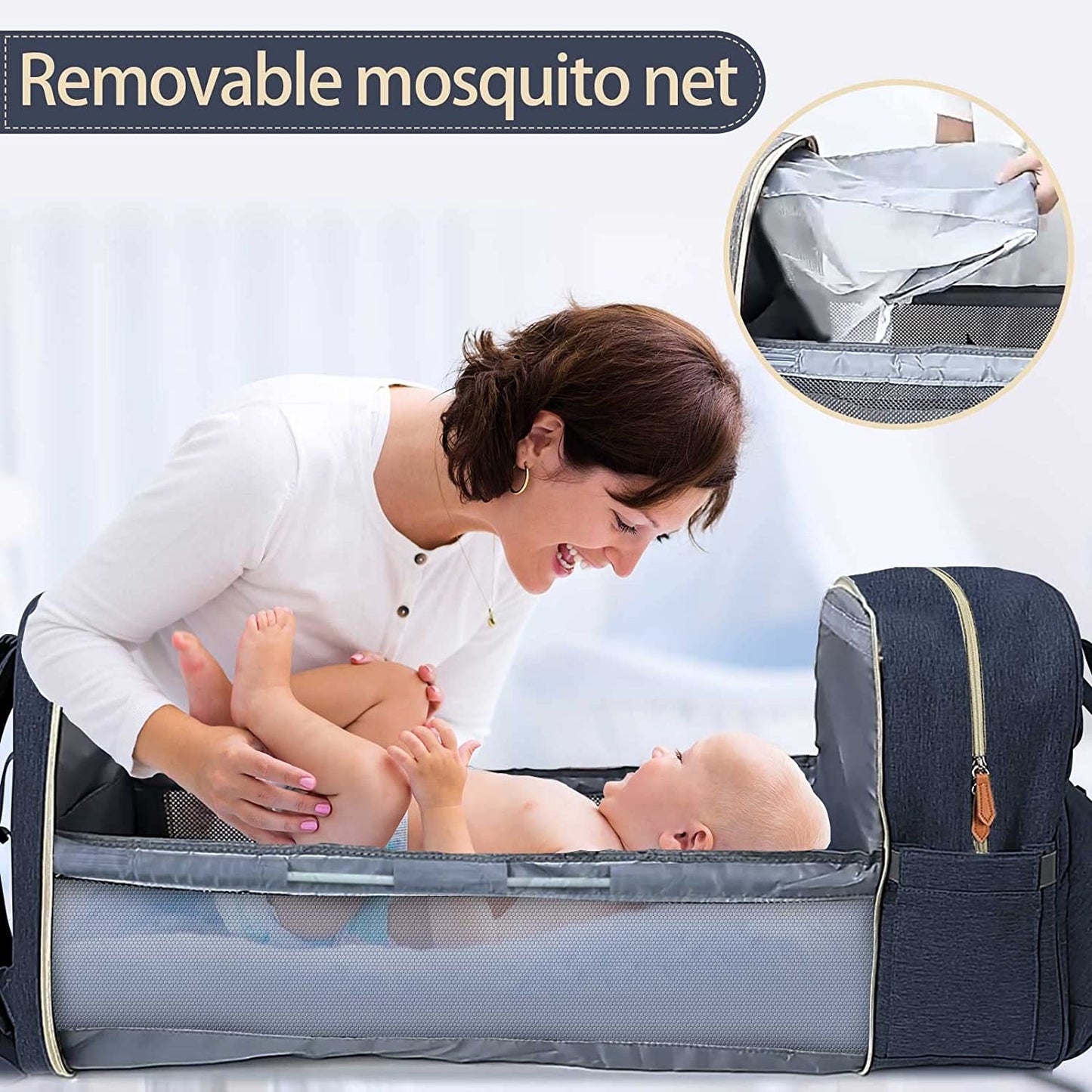 Diaper Changing Backpack with Foldable Baby Bed – Waterproof, Large Capacity