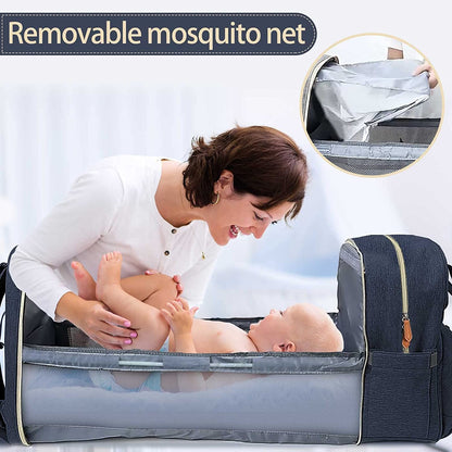 Diaper Changing Backpack with Foldable Baby Bed – Waterproof, Large Capacity