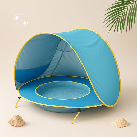 Main view of baby tent in blue for travel use baby learning toy