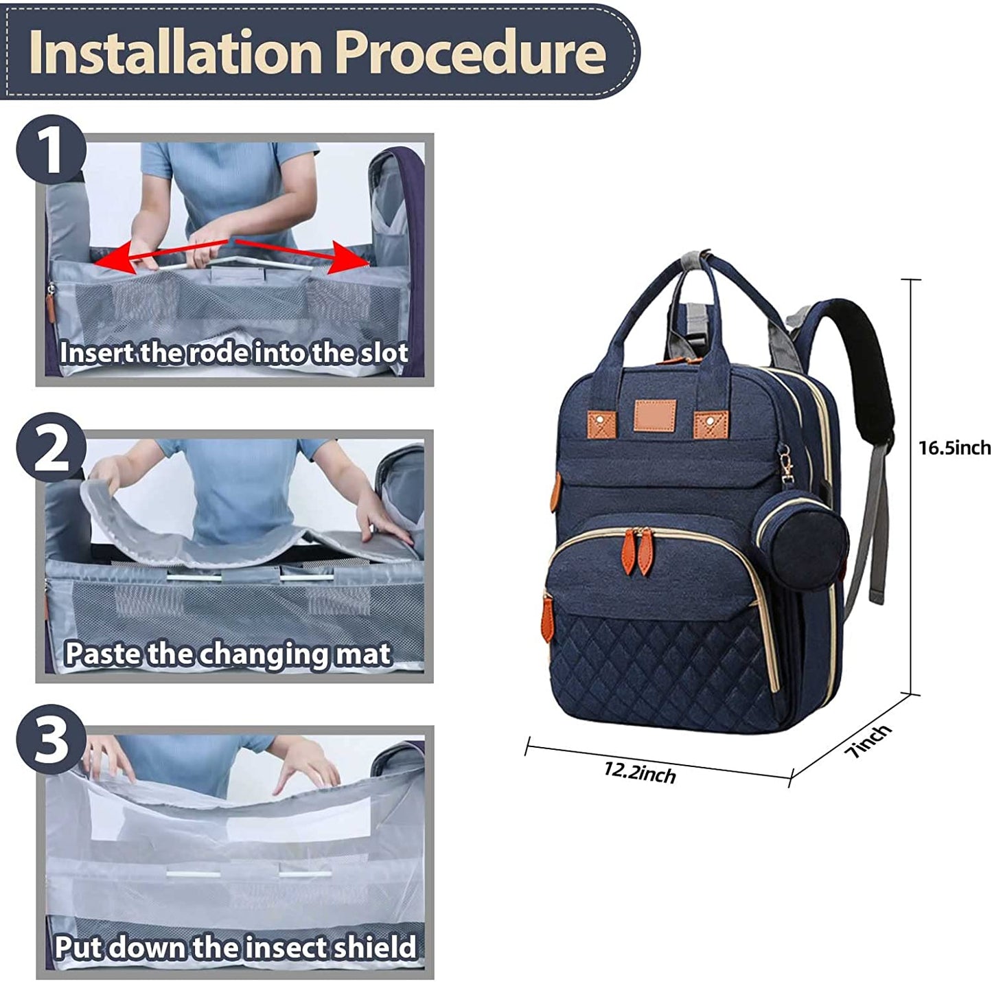 Diaper Changing Backpack with Foldable Baby Bed – Waterproof, Large Capacity