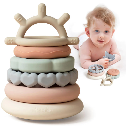 Moonkie Silicone Stacking Teething Rings – Soft 7-Piece Teething & Learning Toy